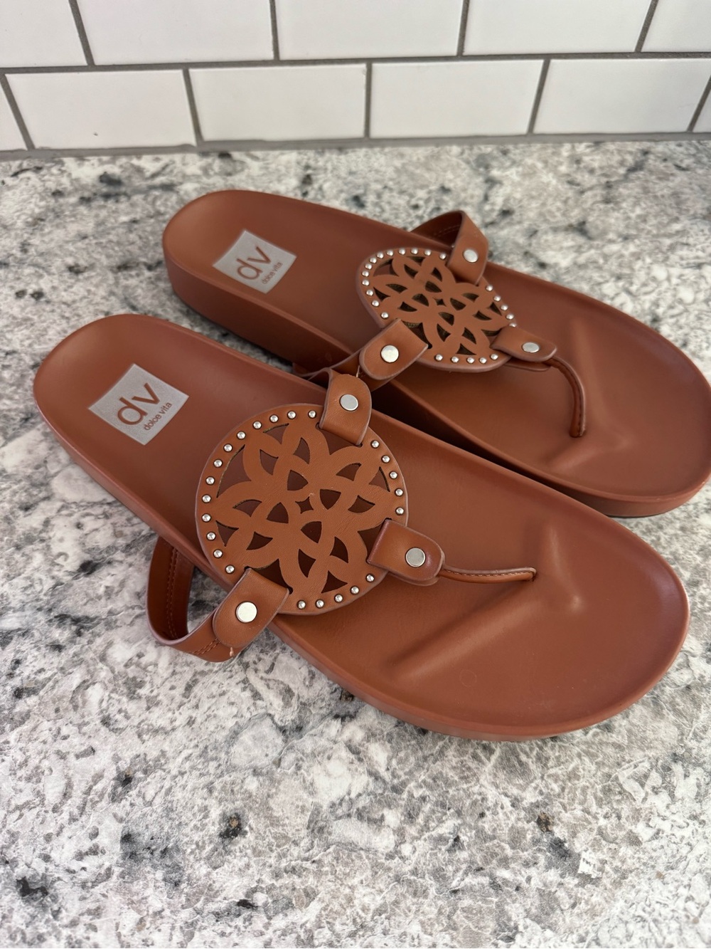 DV by Dolce Vita Tan Cutout Medallion Thong Sandals